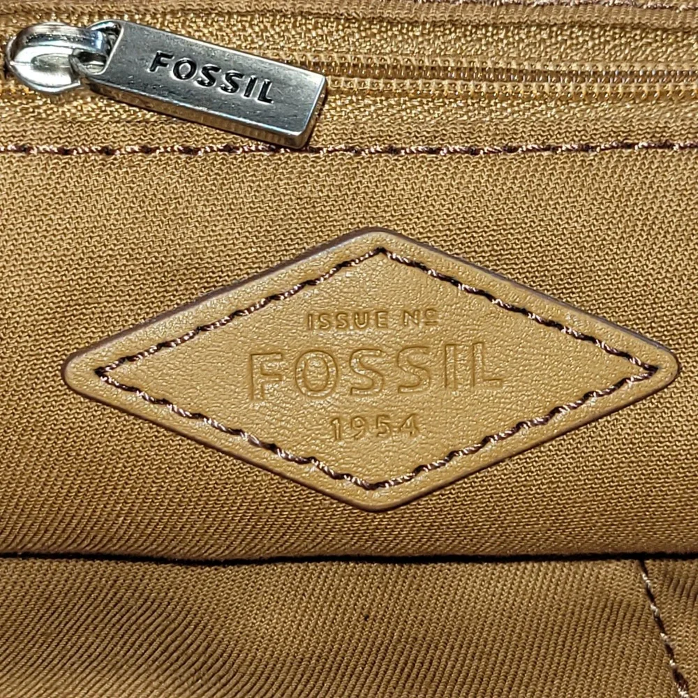 Fossil Issue No. 1954 Floral Canvas‎ Leather Satchel Crossbody Bag Tan Red